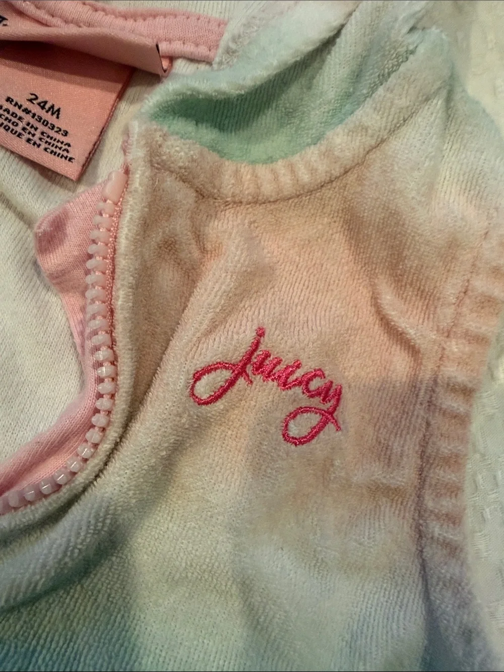 Juicy Couture Pastel Pink & Mint Tie-Dye Hooded Terry Romper